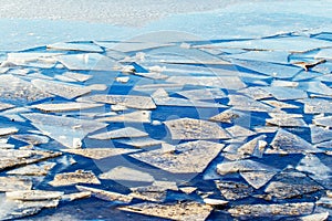 Melting ice on the river in early spring