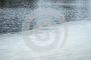 Melting ice on the river in early spring