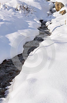 Melting of ice on the river in winter