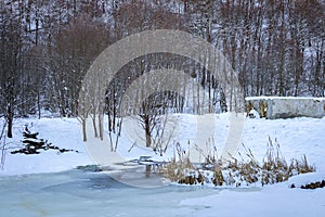 Melting of ice on the river in winter