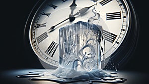 Melting Ice Sculpture with Ticking Clock: Urgency of Time