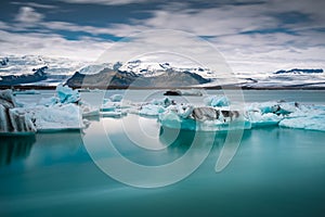 Melting icebergs at Jokulsarlon glacier lagoon. Iceland