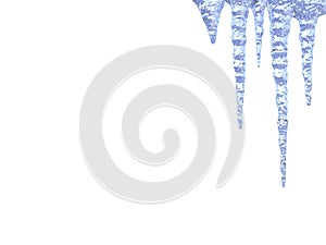 Melting icicles on white background