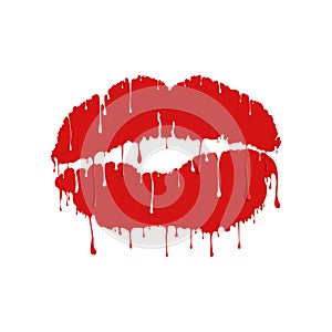 Melting lips vector illustration. Red lipstick. Hot picture.