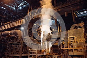 Melting of metal in a steel plant. Metallurgical industry.