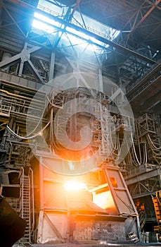Melting of metal in a steel plant. Metallurgical industry