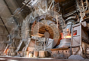 Melting of metal in a steel plant. Metallurgical industry