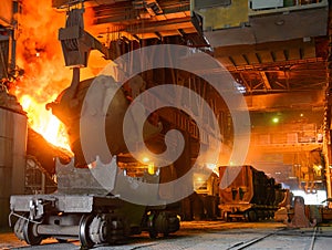 Melting of metal in a steel plant. Metallurgical industry