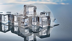 Melting Moments: Ice Cubes on Glass Table with Reflection