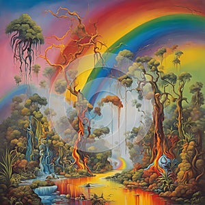 Melting rainbow jungle surreal