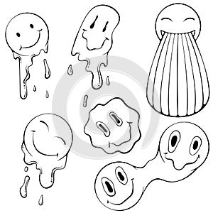 Melting smile set line art