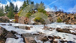 Melting snow in the Israeli Hermon heights