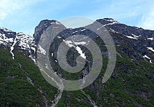 Melting snow in Norways fiords photo