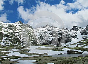 Melting snow in spring mountains