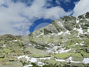 Melting snow in spring mountains