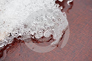 Melting snow, icicles and ice as a background. Outgoing winter, spring weather