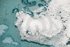 Melting snow, icicles and ice as a background. Outgoing winter, spring weather