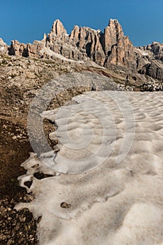 Melting snowfield in Dolomites