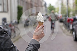 Melting soft serve ice cream in summer