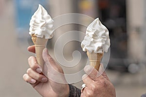 Melting soft serve ice cream in summer