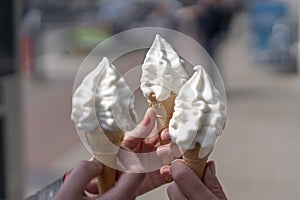 Melting soft serve ice cream in summer