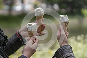 Melting soft serve ice cream in summer