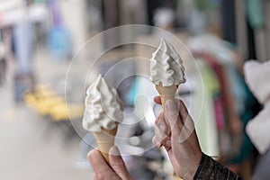 Melting soft serve ice cream in summer