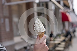 Melting soft serve ice cream in summer