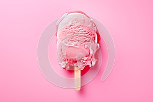 Melting Strawberry Ice Cream on Vibrant Pink Background