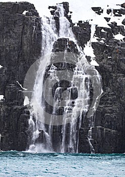 Melting water from glaciers and snow create stairstep waterfalls near Svalbard.CR2