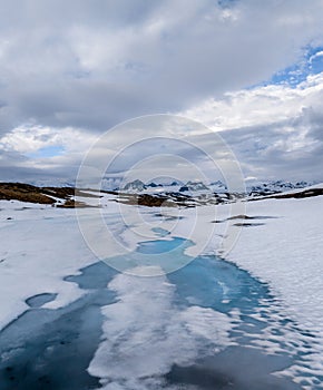 Melting waters on the mountains of Sognefjell in Norway photo