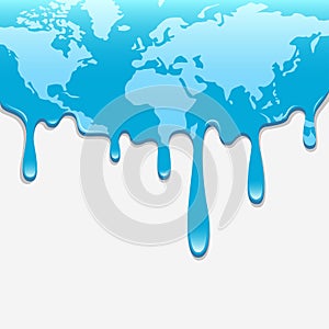 Melting world map. Concept global warming, take care world