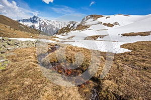 Meltwater stream near Muhu Pass, Karachay-Cherkessia. Caucasus Mountains