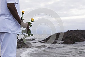 Member of the candomble religion participates in a party in honor of Yemanja in the city of Salvador