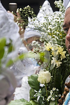 member of the candomble religion participates in a party in honor of Yemanja in the city of Salvador