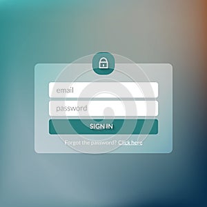 Member login form interface. design theme, modern menu, ui, app, contact empty box, banner. Log in ui