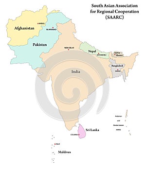 Member states of the South Asian Association for Regional Cooperation SAARC, vector map