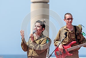 Members of the Army Music Group perform in the city of Haifa in honor of the 70th anniversary of the independence of the State of