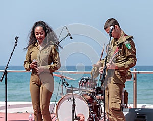 Members of the Army Music Group perform in the city of Haifa in honor of the 70th anniversary of the independence of the State of