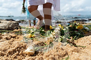 Members of Candomble are seen on the beachfront paying homage to Iemanja on Rio Vermelho beach, in the city of Salvador, Bahia