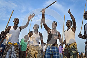 Members of the Dinka tribe participate in a traditional celebratory dance