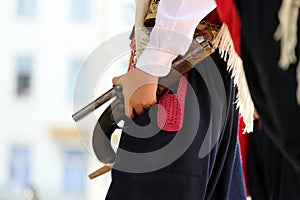 Members of folk group Dubrovacki primorski svatovi from Gornja Sela, International Folklore Festival in Zagreb, Croatia