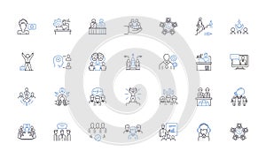 Members line icons collection. Comrades, Allies, Collaborators, Constituents, Associates, Partners, Supporters vector photo