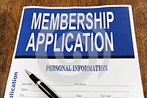 Membership application form on a desk