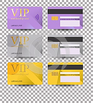 Membership card, on clear background. Front and back VIP card Template. Business card. Vector illustration