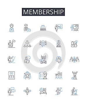 Membership line icons collection. Clubhouse, Fellowship, Alliance, Partnership, Association, Community, Coterie vector