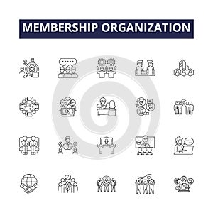 Membership organization line vector icons and signs. Society, Club, Group, Union, Chapter, Coalition, League, Legion