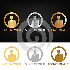 Gold member, silver member, bronze member, bronze to gold. photo