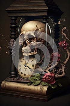 Memento mori, life and death, concept of time, Generative Ai