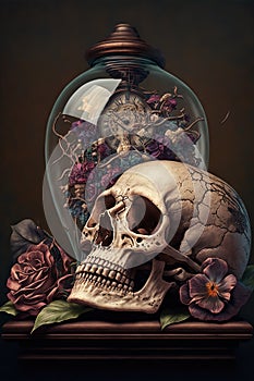 Memento mori, life and death, concept of time, Generative Ai